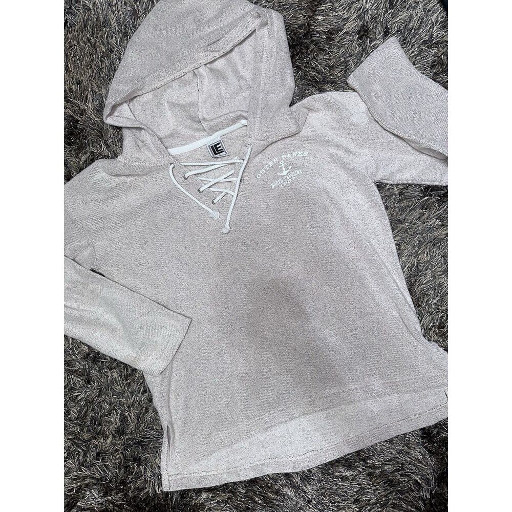 LE Beige Terry Cloth Outer Banks Tunic Sweater Size Large EUC